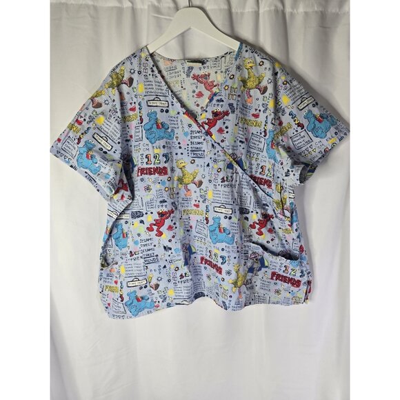 Womens Sesame Street Scrub Top Nurse V Neck Plus Size- Read Information - Picture 1 of 15